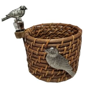 Rattan Wine Bottle Holder & Bird Stopper Basket Weave Unique Gift